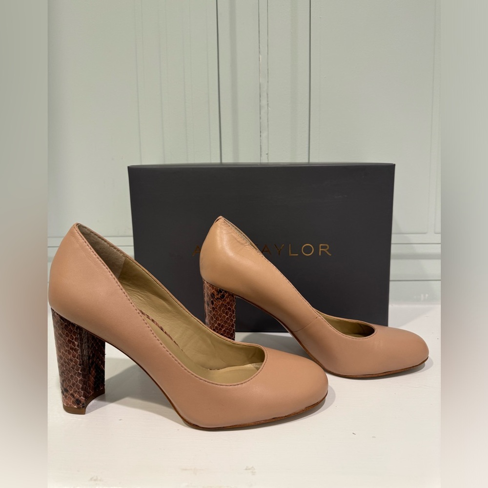 Ann Taylor Drea Leather Block Heel Pumps